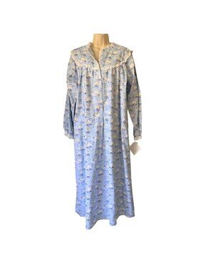 Vintage Lanz Nightgown Sheep Print Blue Cotton Prairie Nightdress 1990s